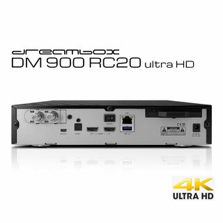 Dreambox DM900 RC20 UHD 4K E2 Linux PVR Receiver schwarz 1x DUAL DVB-S2X MS ohne Wifi Antenne